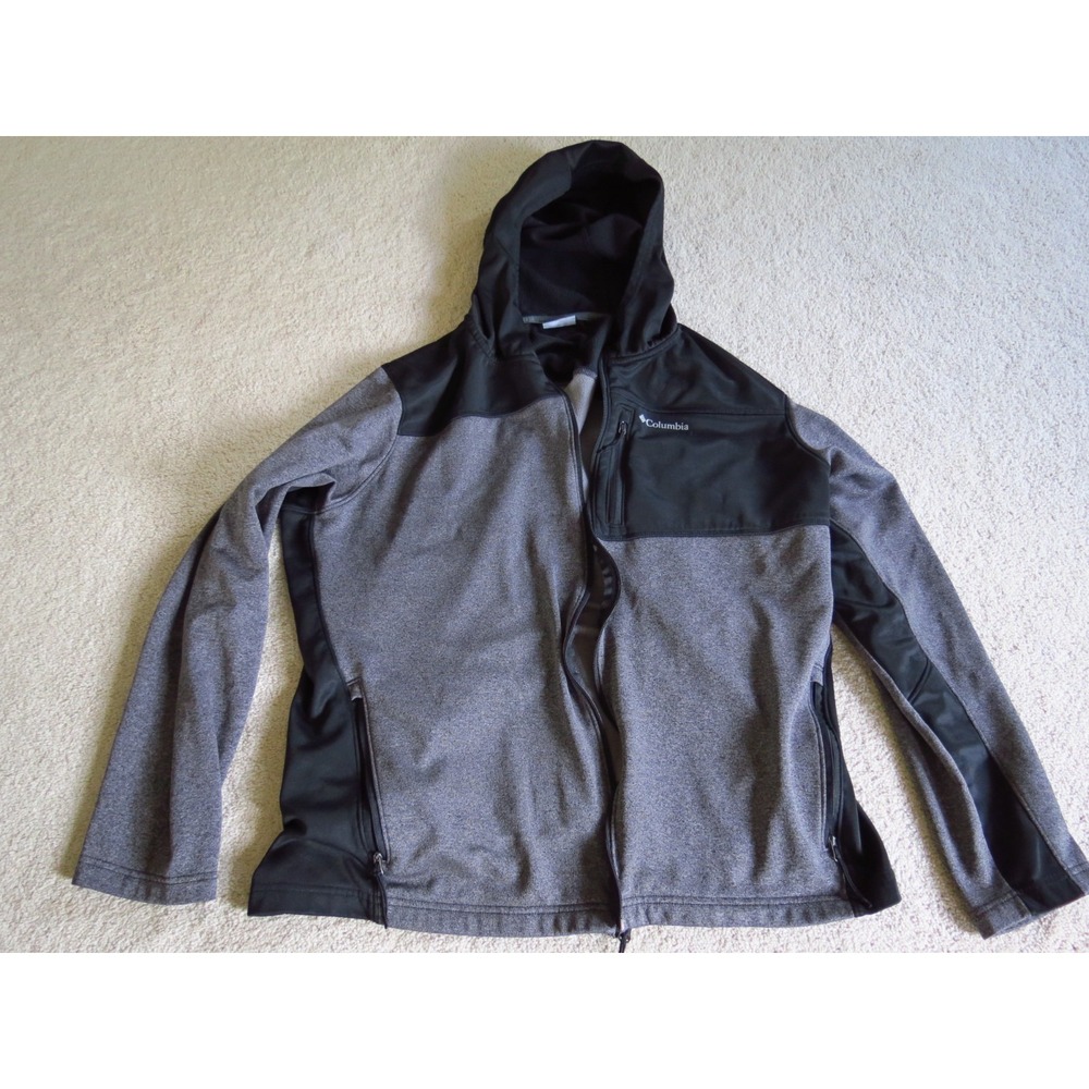 Columbia Sportswear Mens Black Gray Winter Fleece Jacket XL Hooded Windbreaker